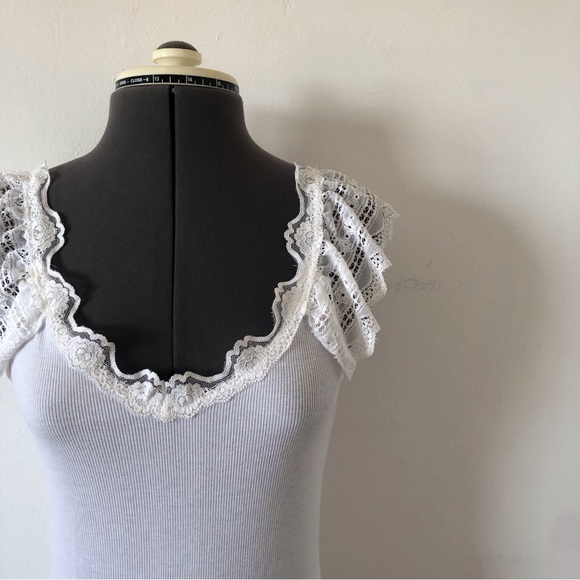 🎀 5/$25 Zara white lace trim rib knit top sz S - Picture 6 of 12